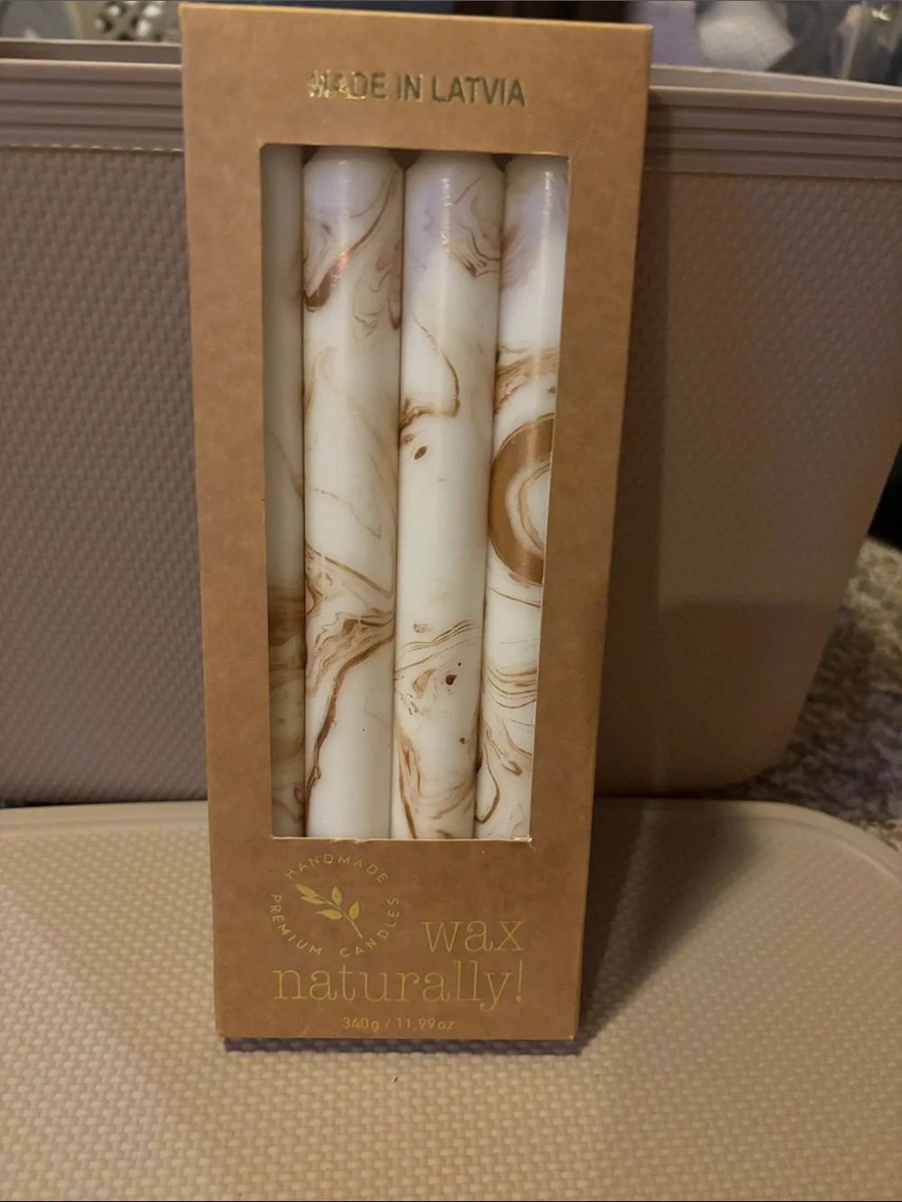 Natural Wax Marbled Taper Candles - Cream and Brown